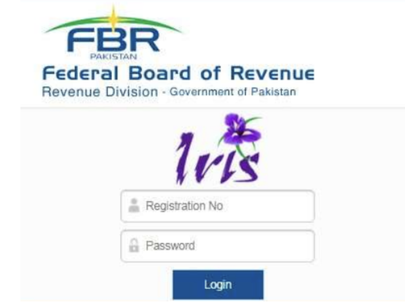 IRIS portal login screen by FBR Pakistan
